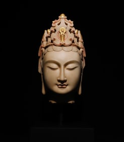 White Stone Colour Painted GuanYin Head Figure