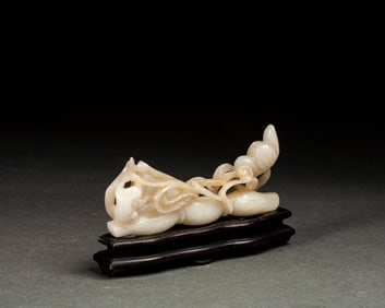 Jade Carved Lotus Flower Shape Pen Holder