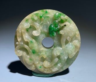 Jadeite Carved Chi Dragon Bi