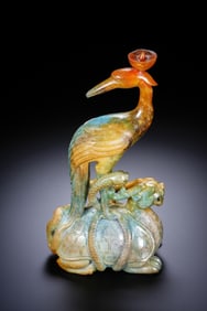 Jade Carved Beast and Crane Shape Ornament
