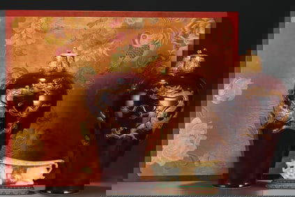 Pair of Red Glazed Carved Dragon Pattern Porcelain Vase