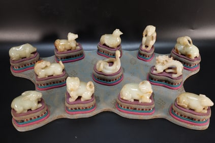 Group of Twelve Jade Carved Chinese Zodiac Shape Ornament