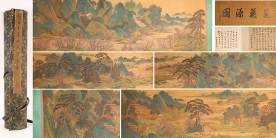 Chinese Drawing Landscape and Character Story Hand Scroll,Zhang Daqian Mark