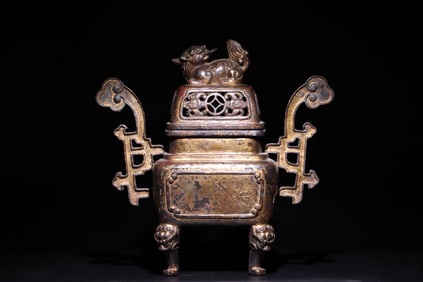 Bronze Carved Beast Shape Double Ears Incense Burner