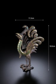 Chinese Bronze Gold and Silver Inlaid Carved Phoenix Shape Ornament