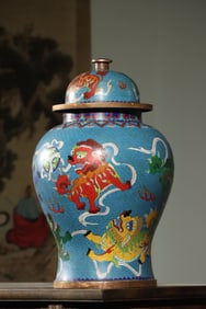 Bronze Cloisonne Carved Lion Pattern Lid Pot