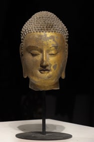 Grey Stone Buddha Head Figure