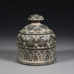 Black Stone Carved Flower Pattern Pot