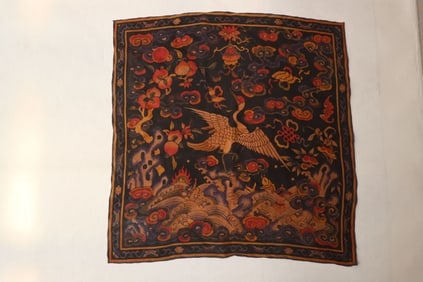 Silk Embroidery Crane and Peach Pattern Cloth