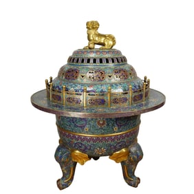 Bronze Cloisonne Carved Flower and Dragon Pattern Incense Burner