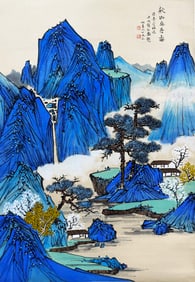 Pan Su Mark, Chinese Landscape painting. Ink and Color on Paper, Hanging Scroll