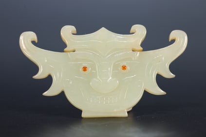 Jade Inlaid Agate Carved Beast Face Pattern Bi