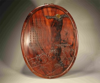 Huanghuali Wood Carved Character Story and Poetry Pattern Wall Panel