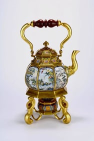 Bronze Cloisonne Carved Flower and Bird Pattern Teapot