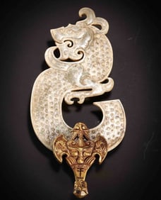Jade Carved Cloud Pattern Dragon Shape Bi