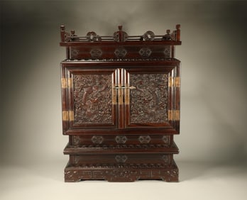 Red Sandalwood Carved Dragon Pattern Buddha Niche
