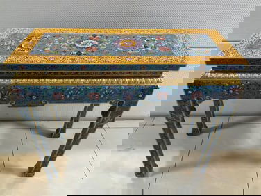 Bronze Cloisonne Carved Flower and Dragon Pattern Table