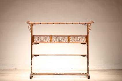 Huanghuali Wood Carved Dragon Pattern Shelf