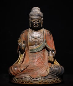 Grey Stone Colour Painted Sakyamuni Figure