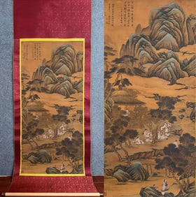 Tang Yin Mark, Chinese Scholars painting. Ink and Color on Silk, Hanging Scroll