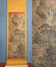 Wang Xizhi Mark, Chinese Shcolars painting. Ink and Color on Silk, Hanging Scroll