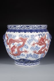 Blue and White Famille Rose Cloud and Dragon Pattern Porcelain Pot