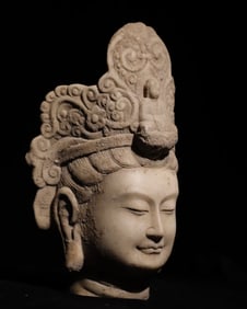 White Stone GuanYin Head Figure