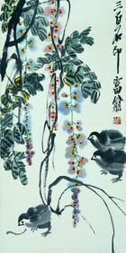 Chinese Drawing Flower and Chicken Painting,Qi Baishi Mark