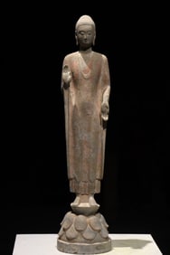 Grey Stone Sakyamuni Figure
