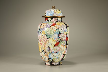 Bronze Cloisonne Carved Flower Pattern Lid Pot