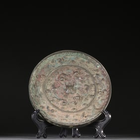 Chinese Bronze Carved Grapes and Beast Pattern Mirror