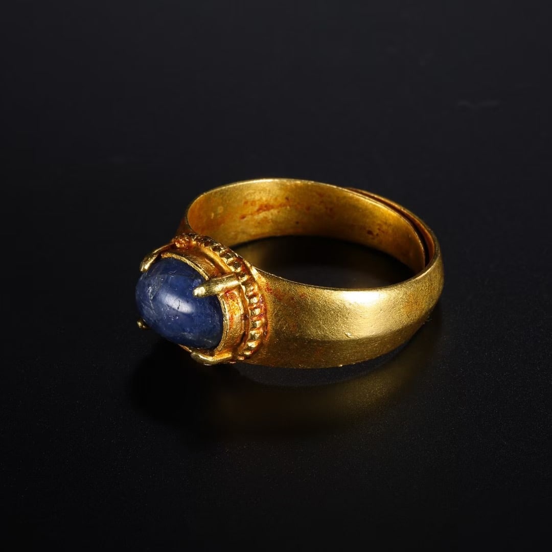 Solid Gold Inlaid Blue Gem Stone Ring (1 of 7)