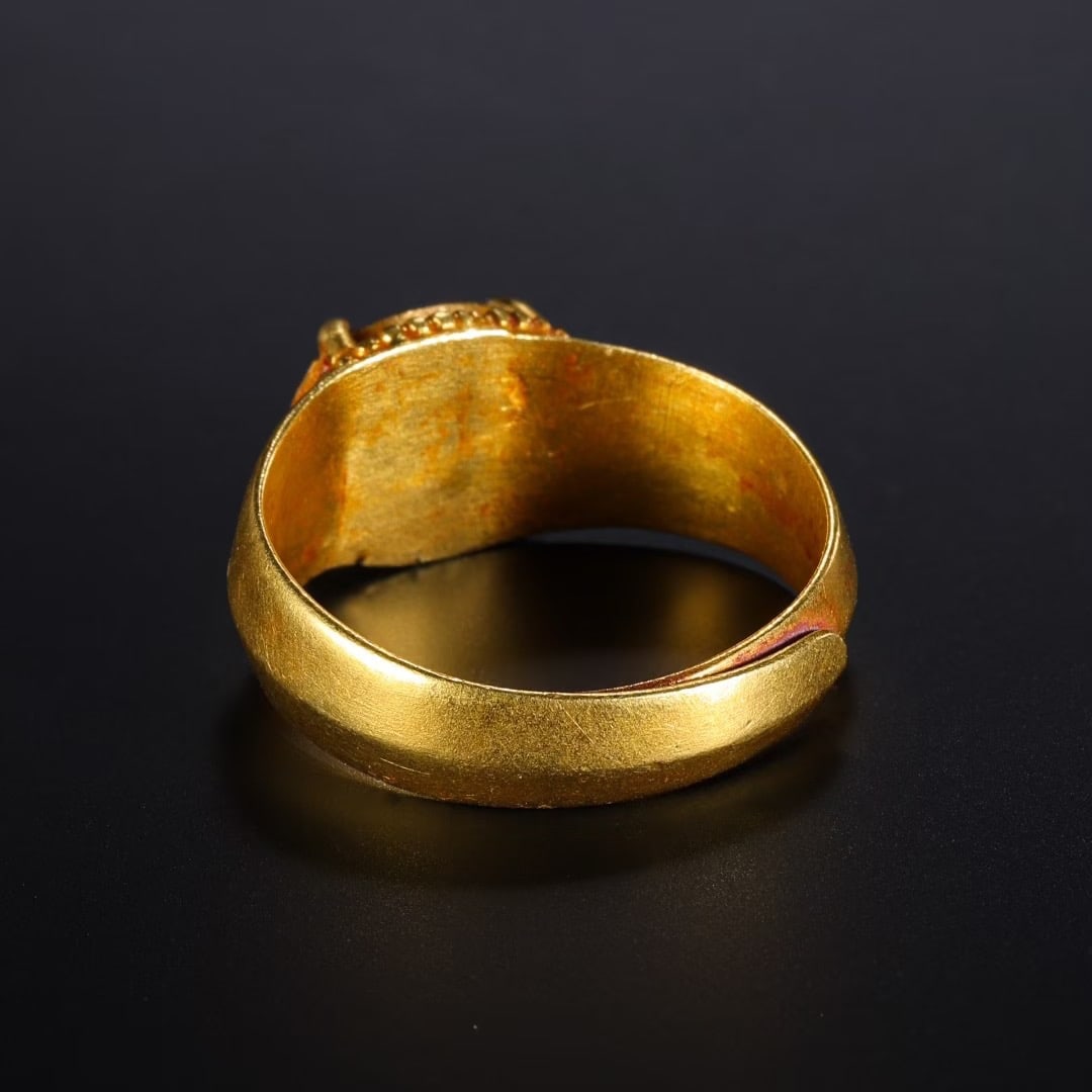 Solid Gold Inlaid Blue Gem Stone Ring - 2