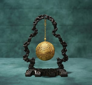 Gilt Bronze Carved Flower with Butterfly Pattern Incense Burner