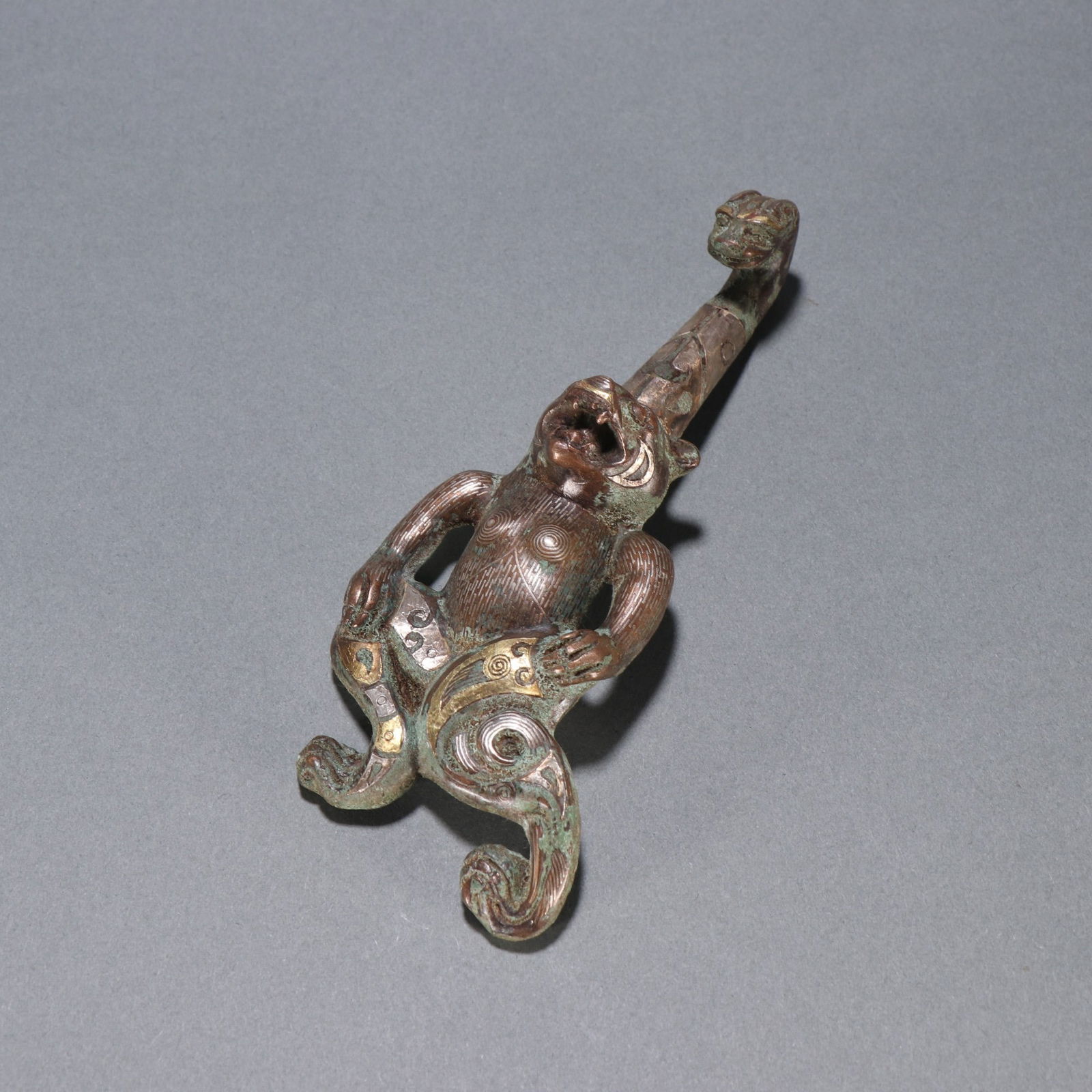 Chinese Bronze Gold and Silver Inlaid Carved Bear Shape Belt Hook (1 of 9)