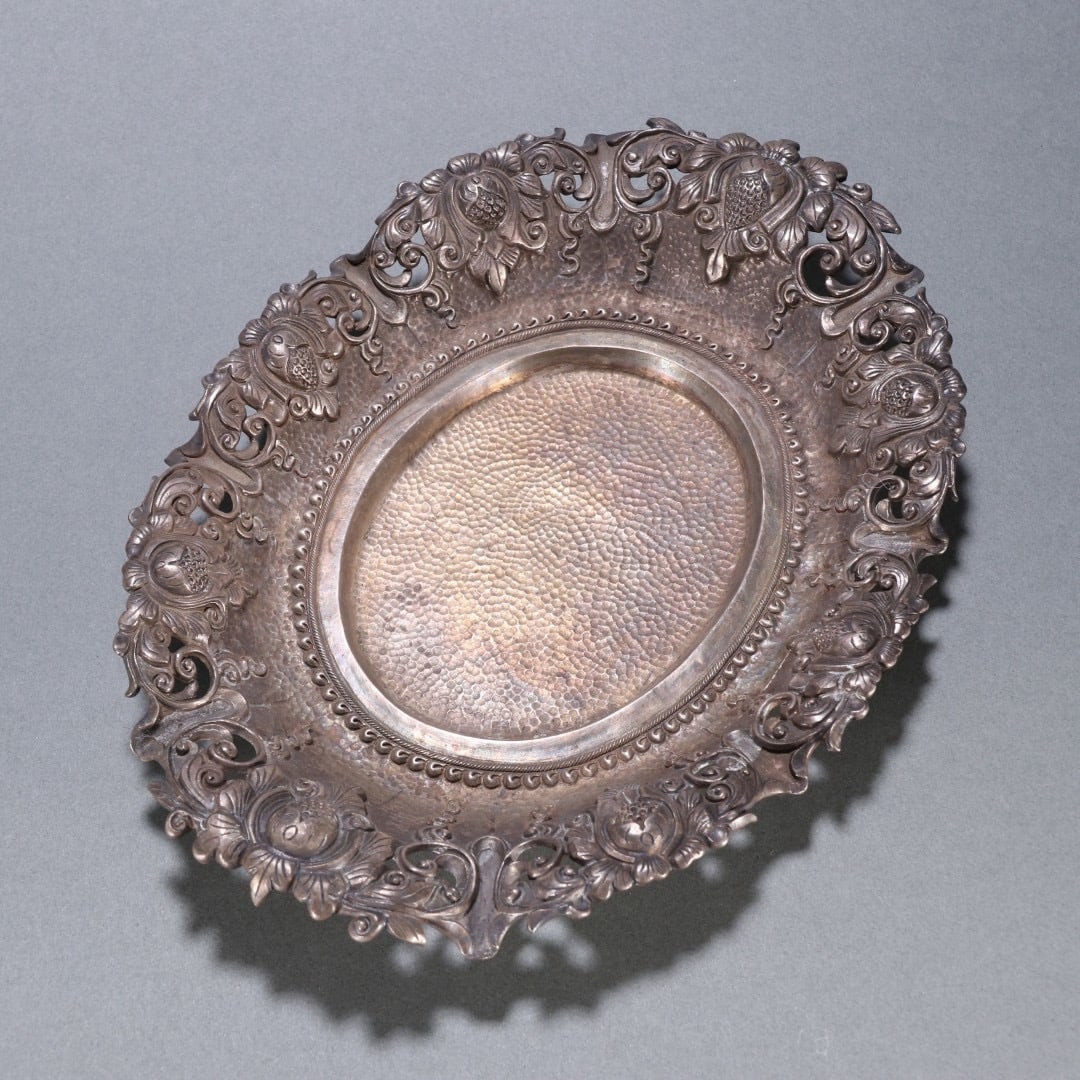 Silver Carved Flower Pattern Plate - 2