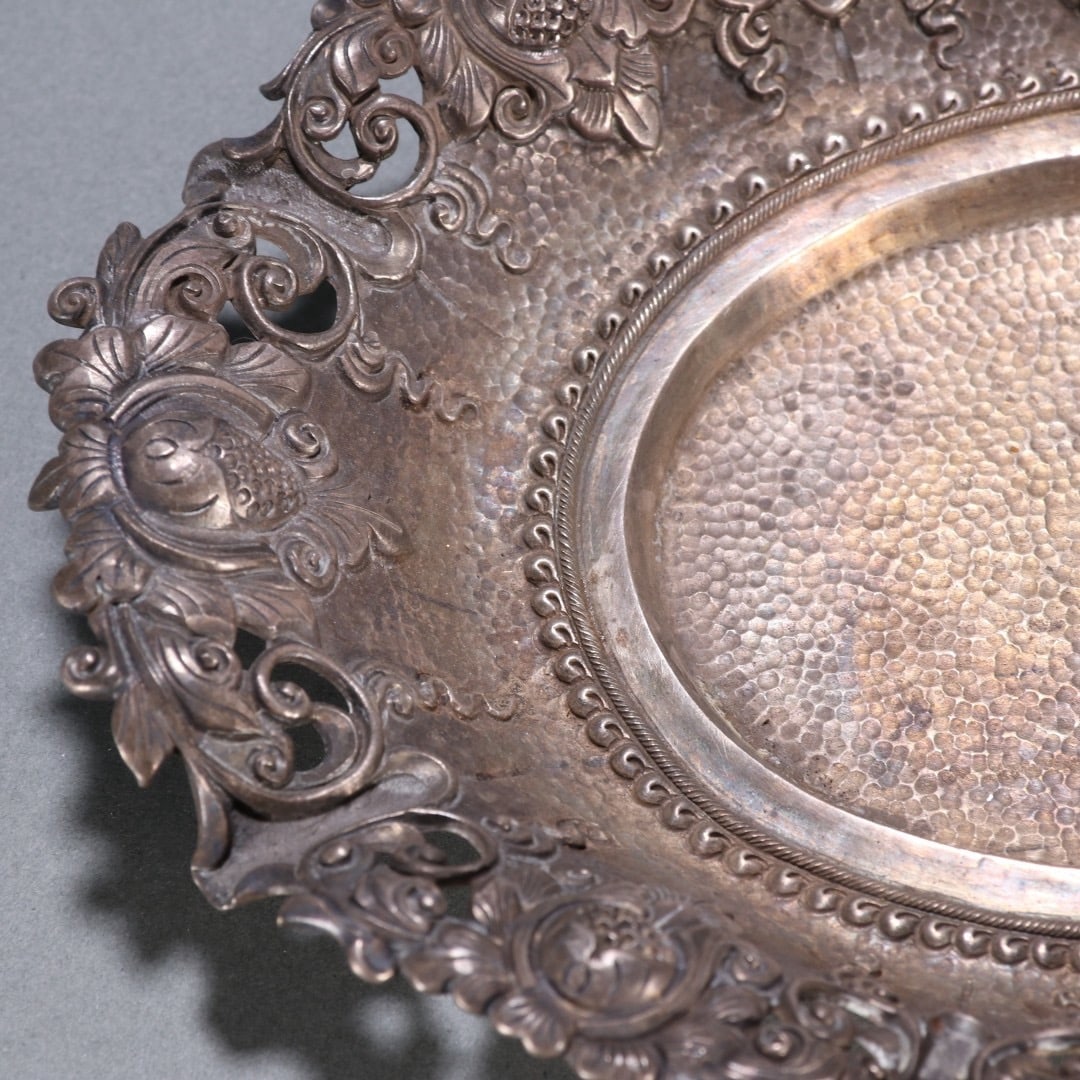 Silver Carved Flower Pattern Plate - 6