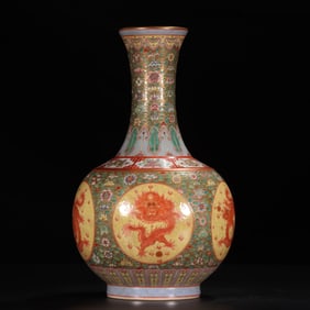 Famille Rose Flower and Dragon Pattern Porcelain Vase