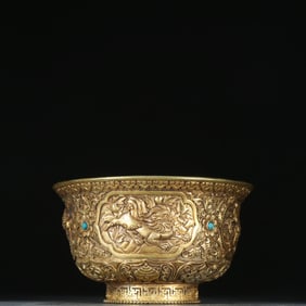 Gilt Bronze Carved Dragon Pattern Bowl