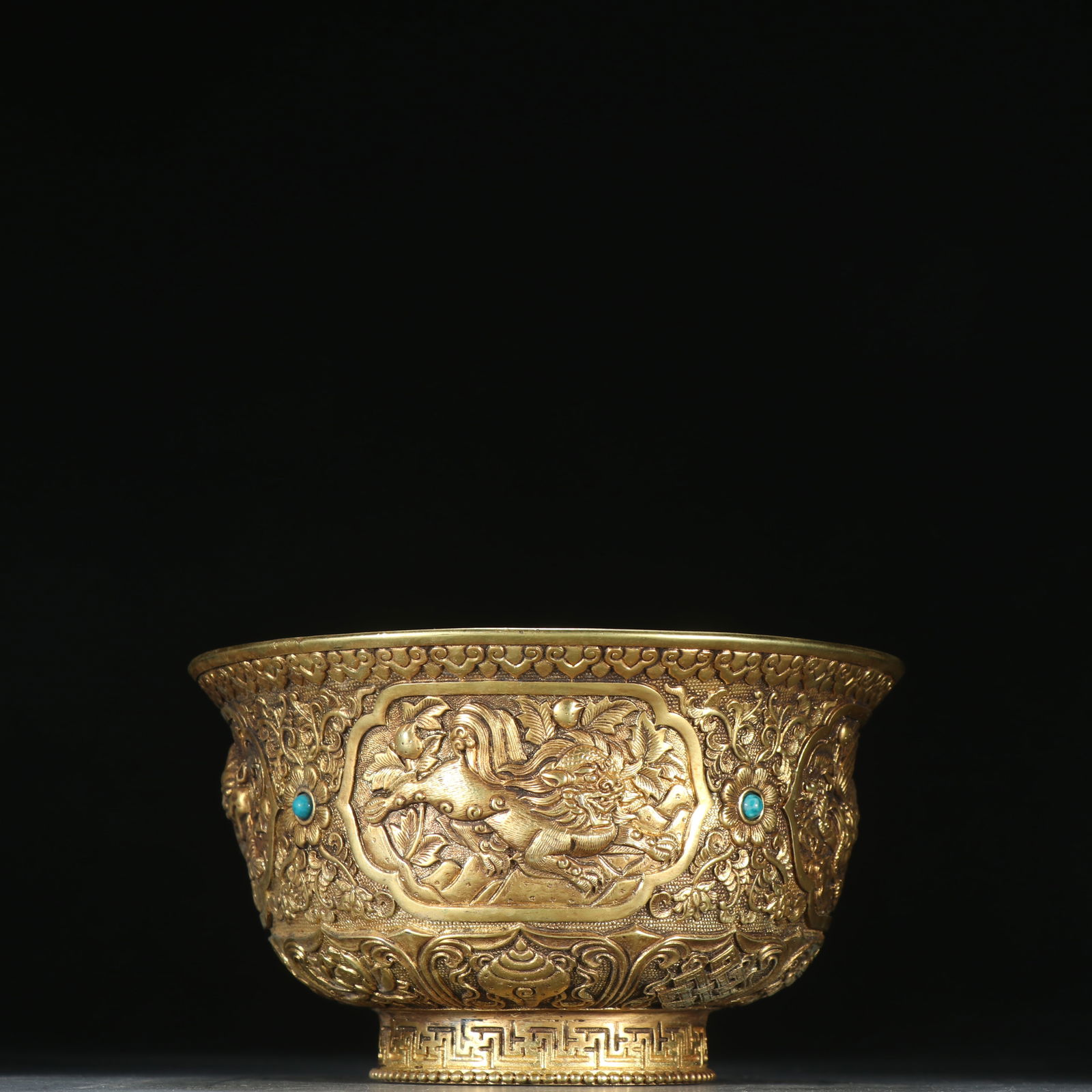 Gilt Bronze Carved Dragon Pattern Bowl (1 of 9)