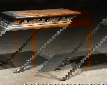 Huanghuali Wood Carved Reishi Mushroom Pattern Table