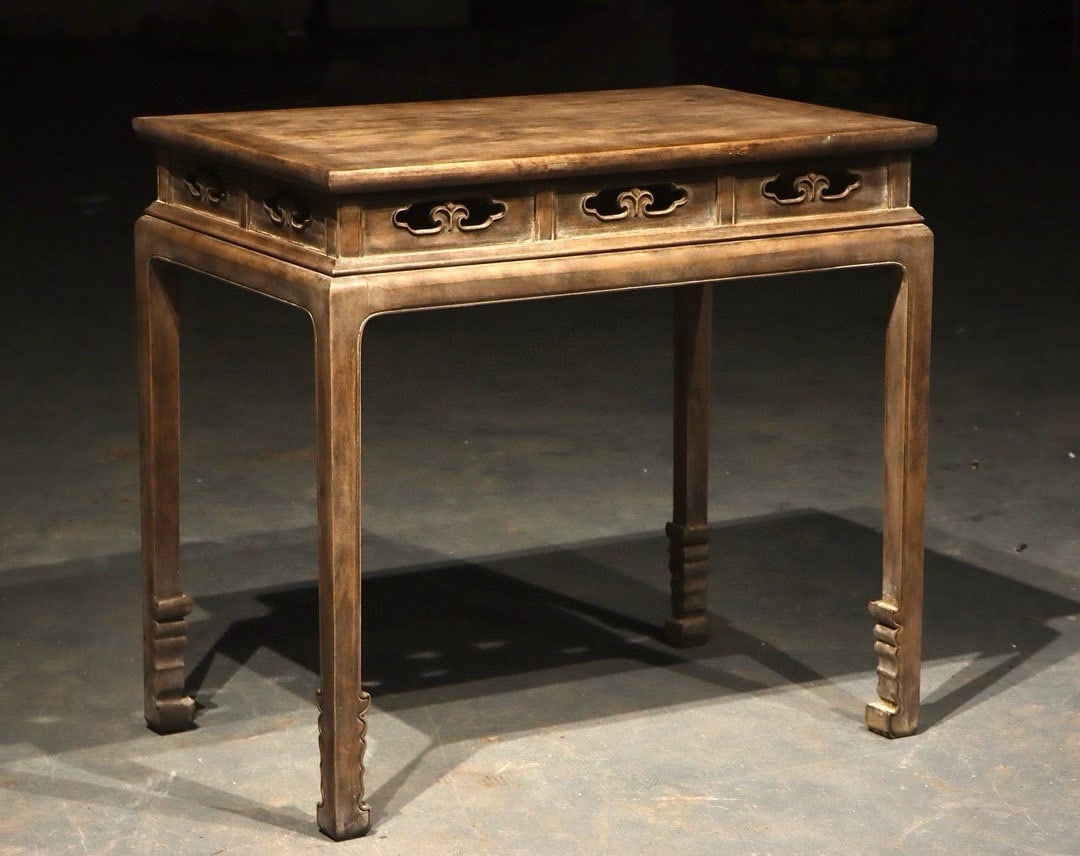 Huanghuali Wood Carved Reishi Mushroom Pattern Table: Huanghuali Wood Carved Reishi Mushroom Pattern Table (88 x 56 x 82cm)