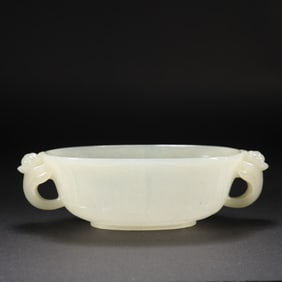 Jade Carved Double Lotus Flower Ears Washer