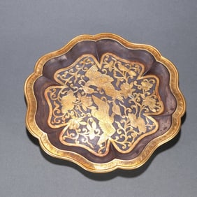 Gilt Silver Carved Flower and Bird Pattern Plate