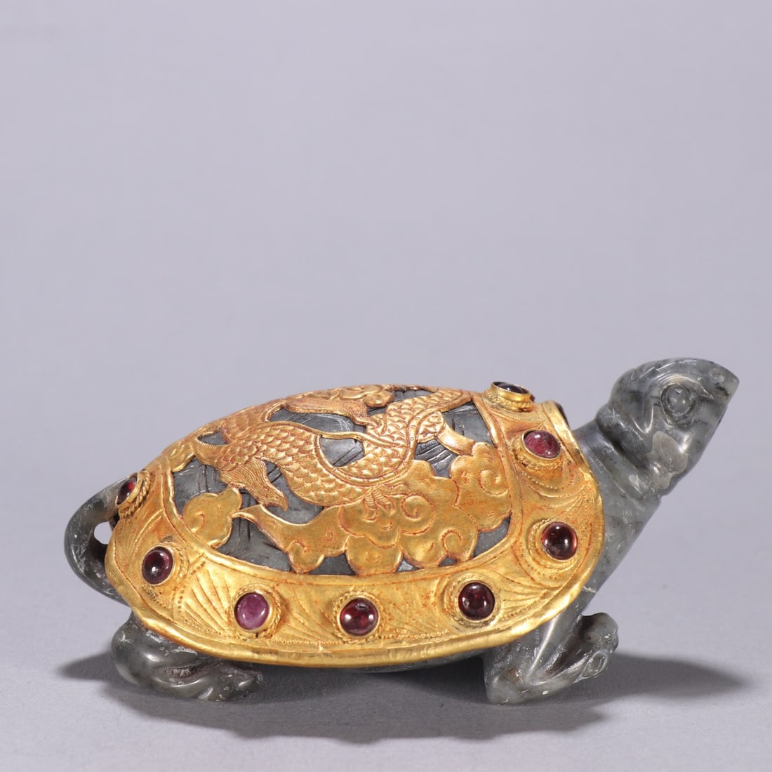 Jade Inlaid Gilt Bronze and Gem Stone Carved Turtle Shape Ornament (1 of 9)