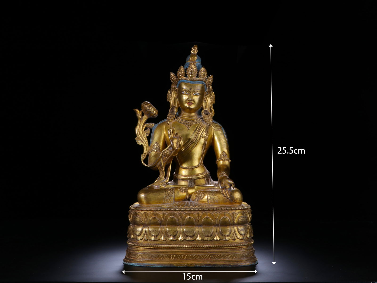 Gilt Bronze Padmapani Figure: Gilt Bronze Padmapani Figure (25.5 x 15cm)