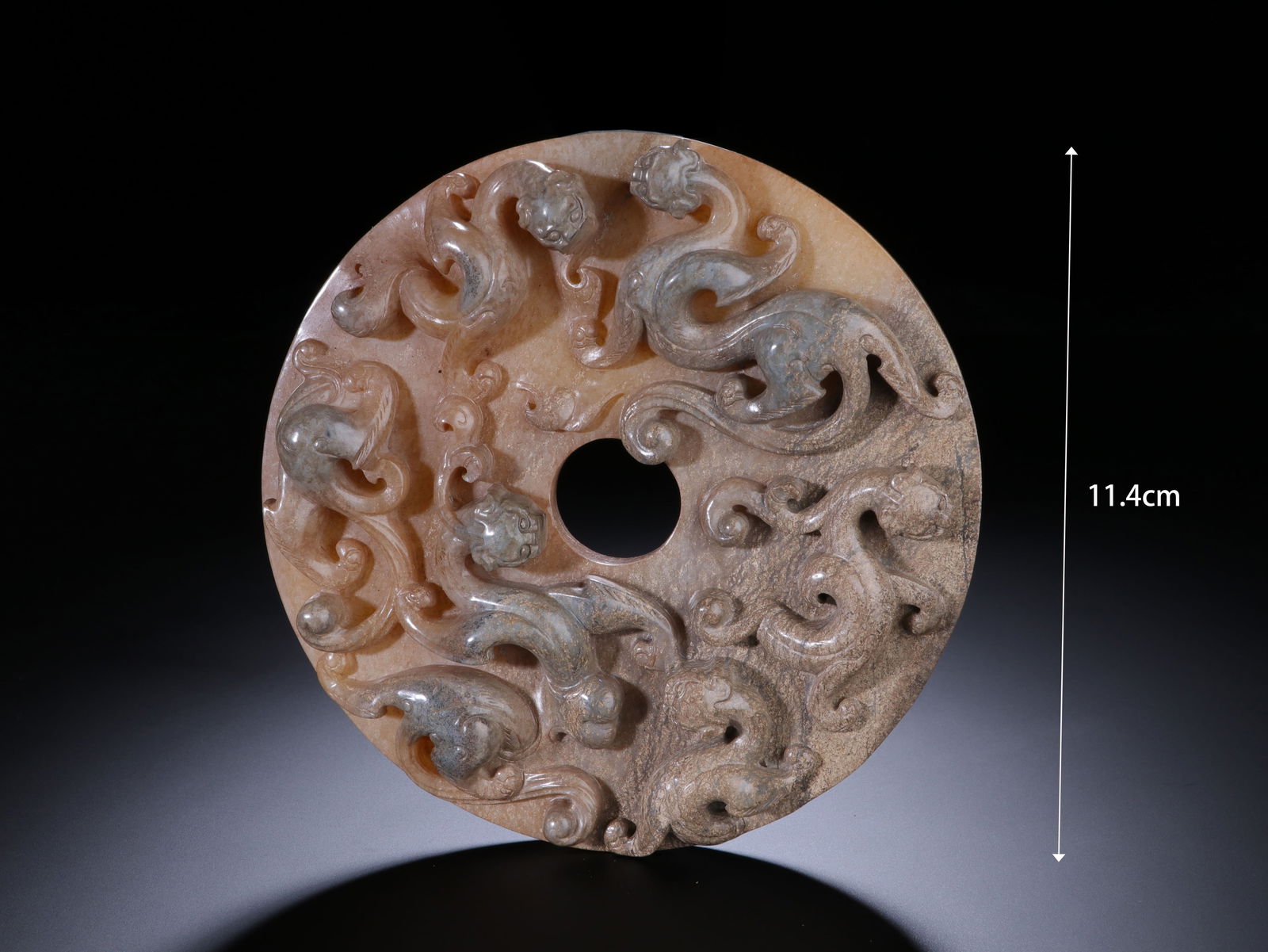 Jade Carved Chi Dragon Bi: Jade Carved Chi Dragon Bi (11.4cm)