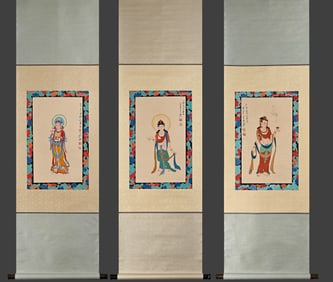 Group of Three Chinese Drawing GuanYin Painting,Zhang Daqian Mark