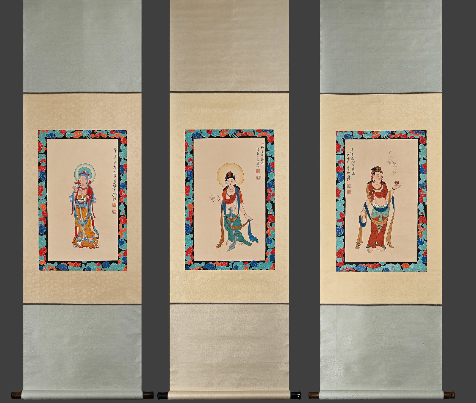 Group of Three Chinese Drawing GuanYin Painting,Zhang Daqian Mark: Group of Three Chinese Drawing GuanYin Painting,Zhang Daqian Mark (40 x 63cm)