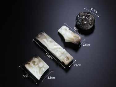 Group of Four Jade Carved Chi Dragon Pattern Sword Ornament